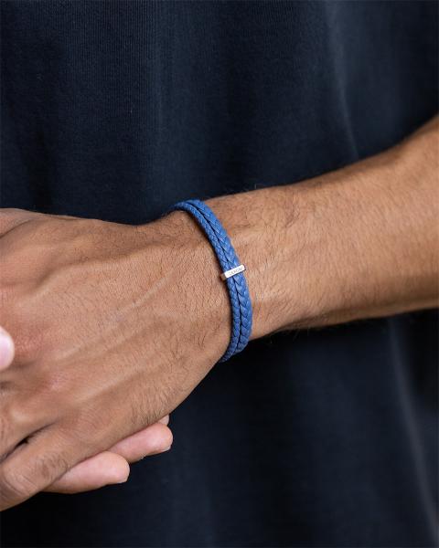 Doppeltes hellblaues Armband aus italienischem Nappaleder mit versilberter Oberfläche - Duo Light Blue